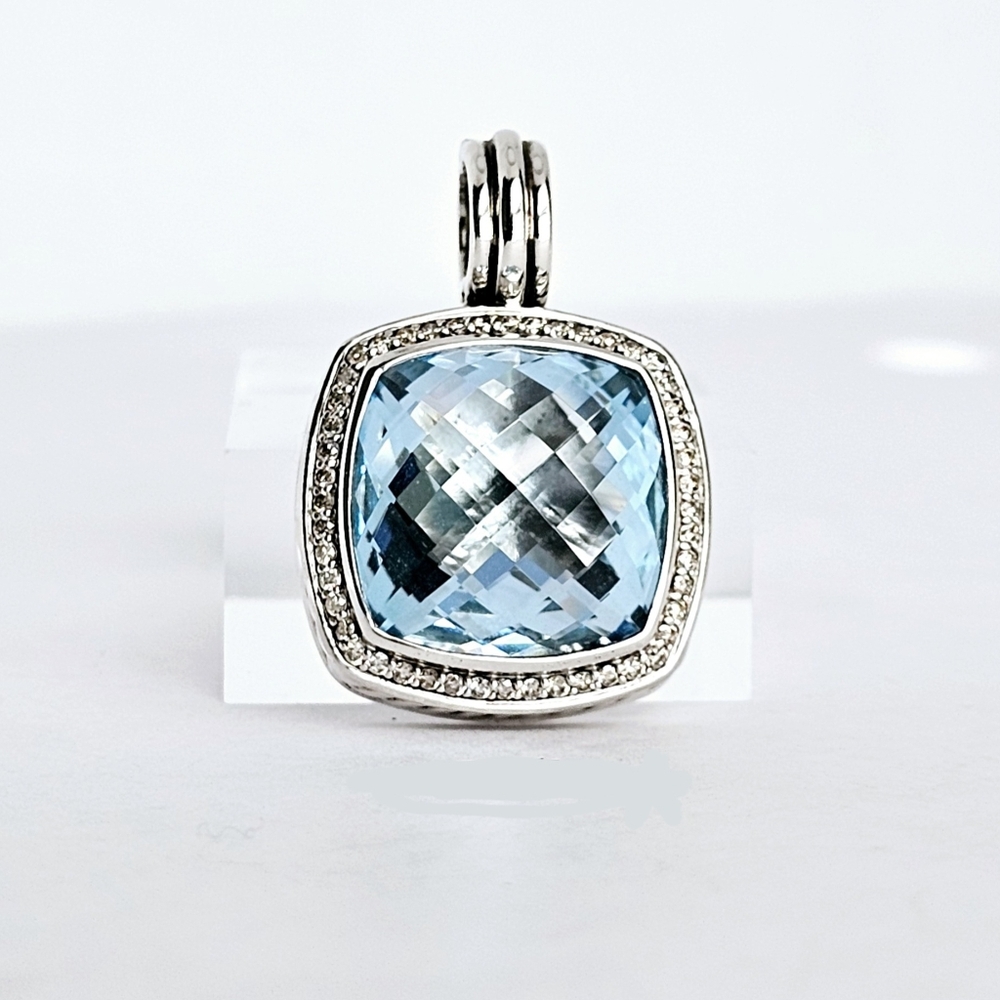 David Yurman Albion 17mm Blue Topaz Diamond Pendant Enhancer